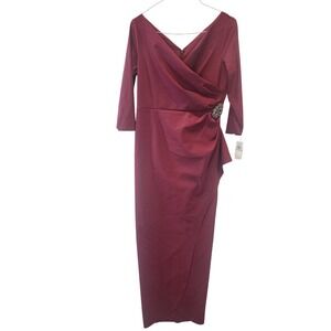 Alex Evenings Wine Burgundy Beaded Wrap Gown Dress Style 8134310 Size 12
